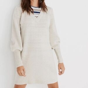 J. Crew Madewell Cream Merino Wool Blend Knit V-Neck Dress